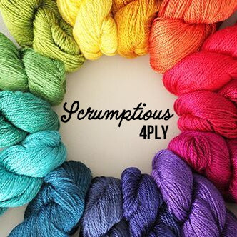 Scrumptious 4ply by Fyberspates shown in a rainbow circle of yarn hanks