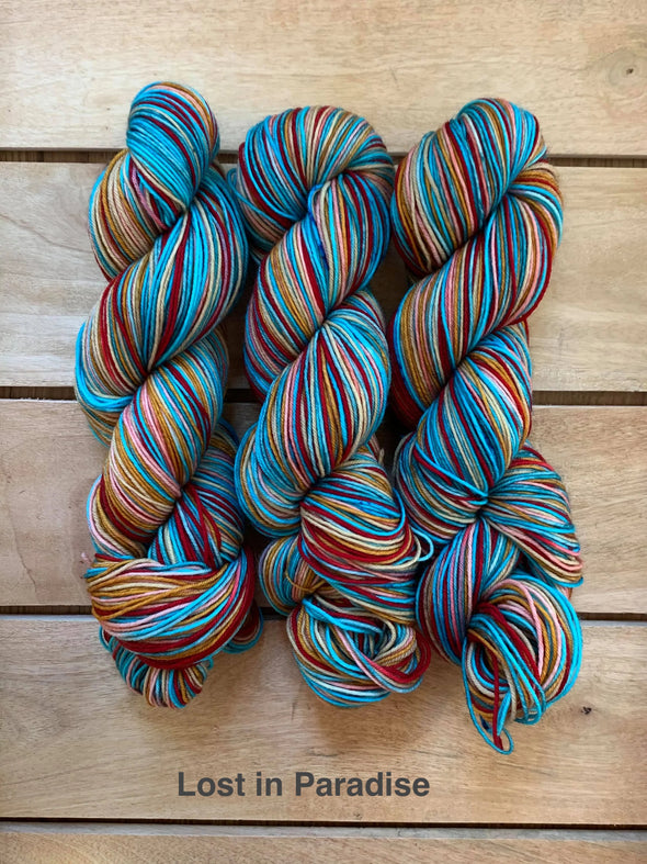 Geektastic Fibers,  Superhero Sock, Self-striping, 4/5/6 repeats